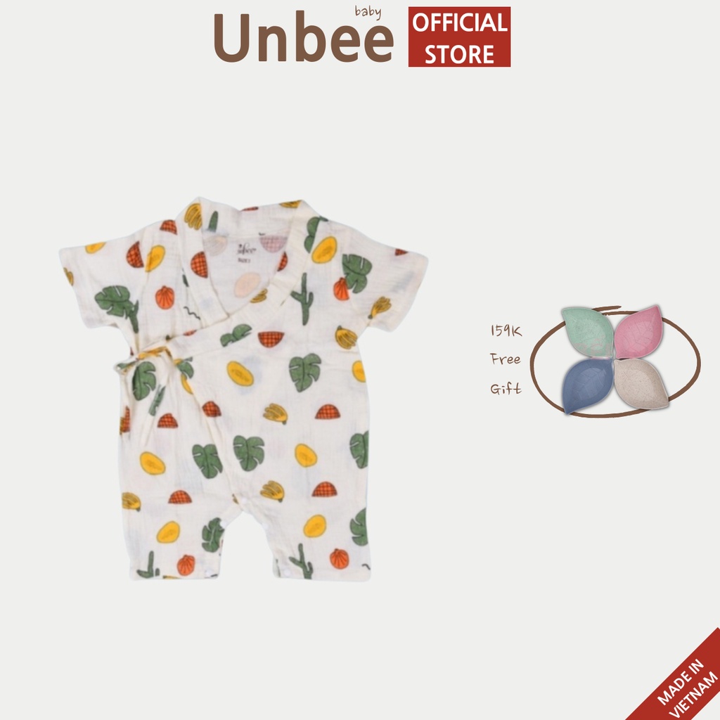 Bộ Body Yukata Cộc Tay Cho Bé Trai Bé Gái 5 - 13kg, Chất Liệu Xô Muslin Cao Cấp Hàn Quốc, Thoáng Mát - Unbee - BS030