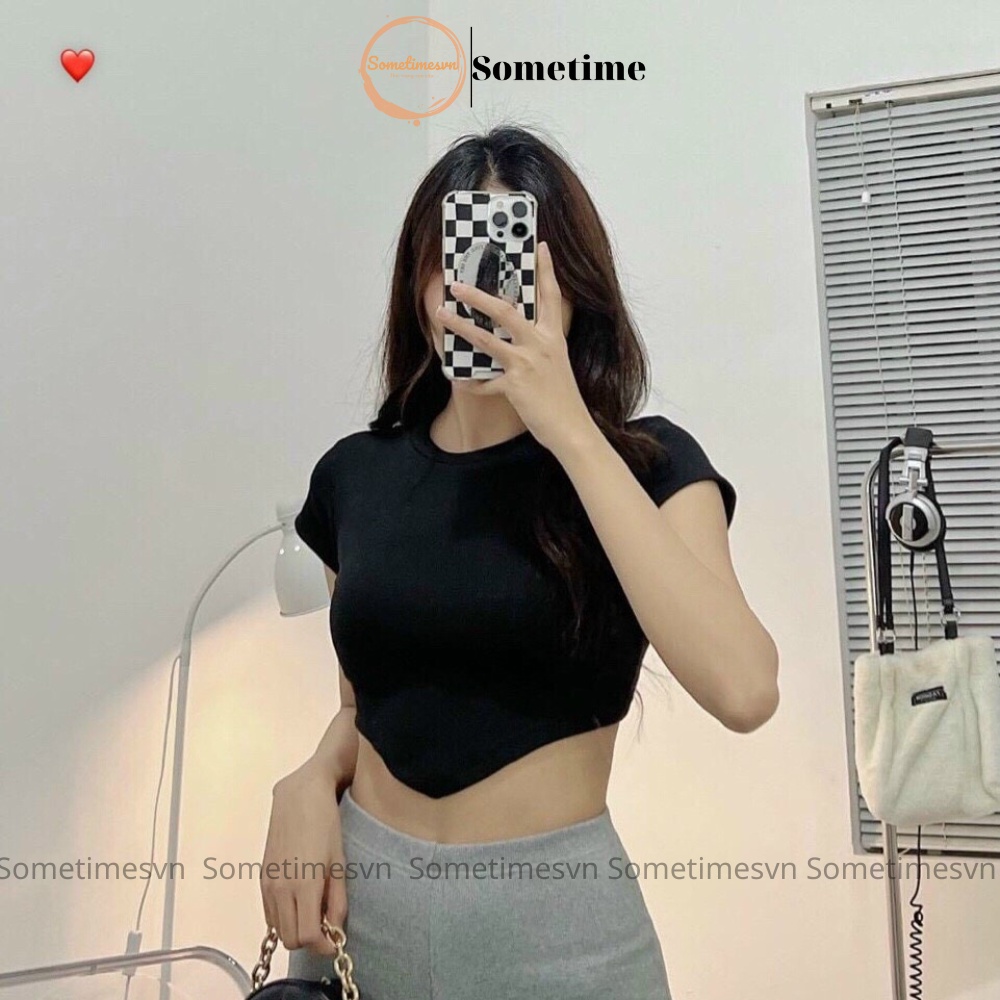 Áo croptop Ba Lỗ nữ kiểu ôm body tay ngắn trơn trễ vai, áo kiểu hàn quốc vải cổ tròn mặc đi chơi đi biển CP06 Teemo.vn