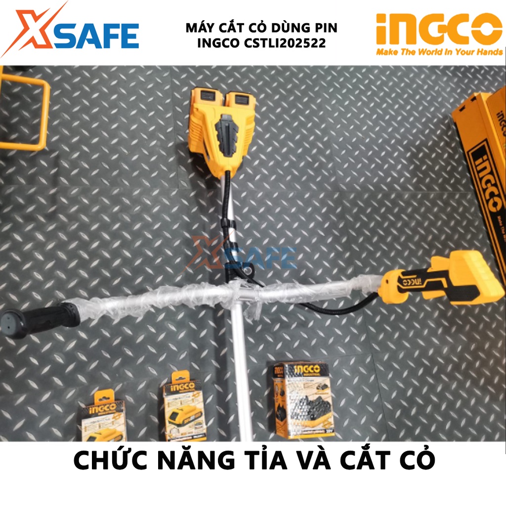 Máy cắt cỏ dùng pin INGCO CSTLI202522 Máy cắt tỉa mô tơ không chổi than, điện thế 40V, kèm 2 pin 4.0Ah, 1 sạc đôi nhanh