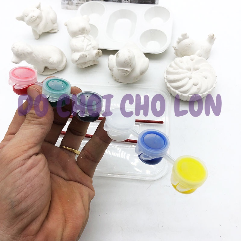 Bộ đồ chơi tô tượng thạch cao 6 tượng size 5 cm kèm cọ, màu và khay pha màu