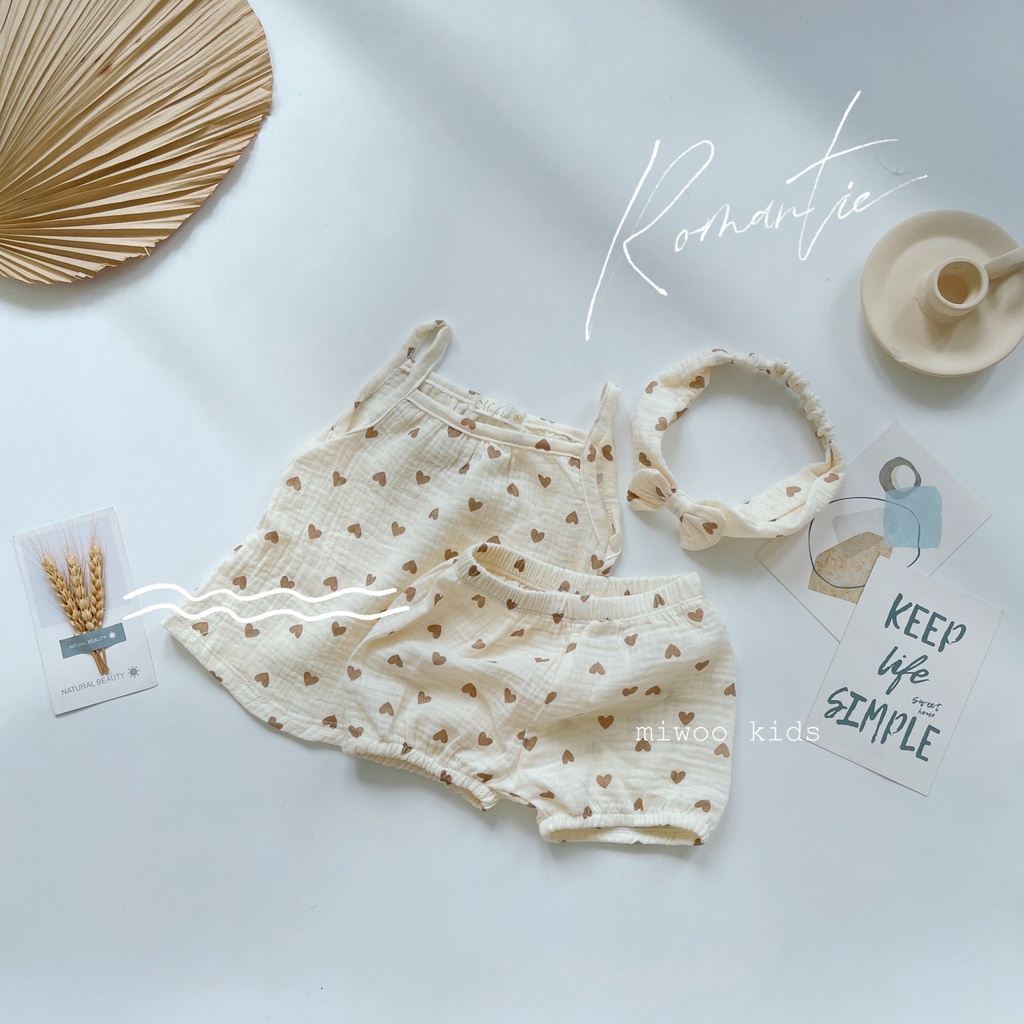 Set Bộ 2 Dây Miwoo Kid cho Bé Gái Size 8-18kg💖Đồ Bộ Bé Gái 2 Dây Chất Xô Muslin Cao Cấp Kèm Turban Họa Tiết Đáng Yêu