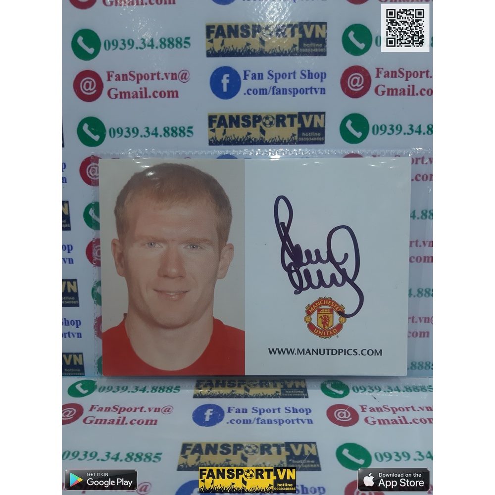 Ảnh chữ ký cầu thủ bóng đá Paul Scholes Manchester United 2007 2009 home signed hand photo