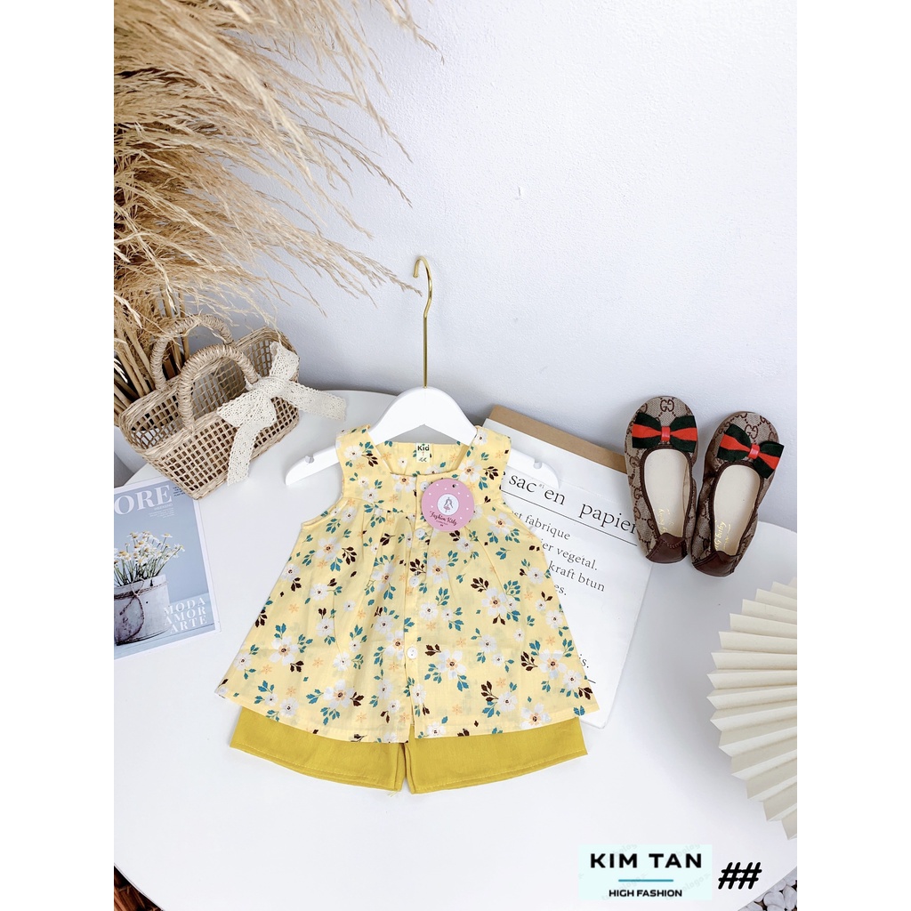 Bộ quần áo Hoa Nhí  ⚡FREESHIP⚡ Chất Thô Đũi Cho Bé Gái Thoải Mái, Thoáng Mát Ngày Hè