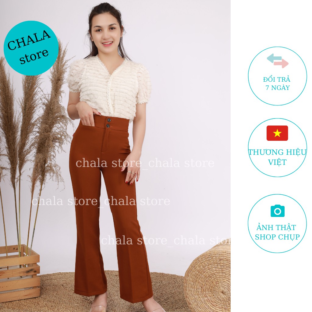 Quần Ống Loe Lưng Cao_Quần Loe Đen Cạp Cao 2 Cúc Nữ Dáng Dài Vintage Siêu Hack Dáng