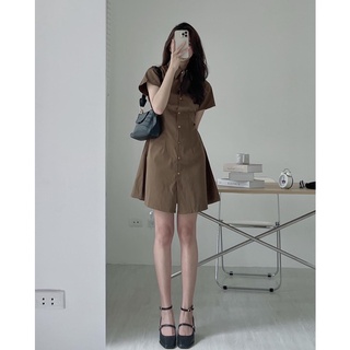 Váy sơ mi Basic chiết eo dáng A có chun lưng Vintage