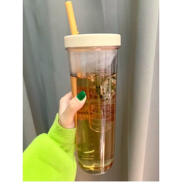 Bình Nước Detox Kèm Ống Hút, bình nước có ngăn lọc trà, bình nước văn phòng