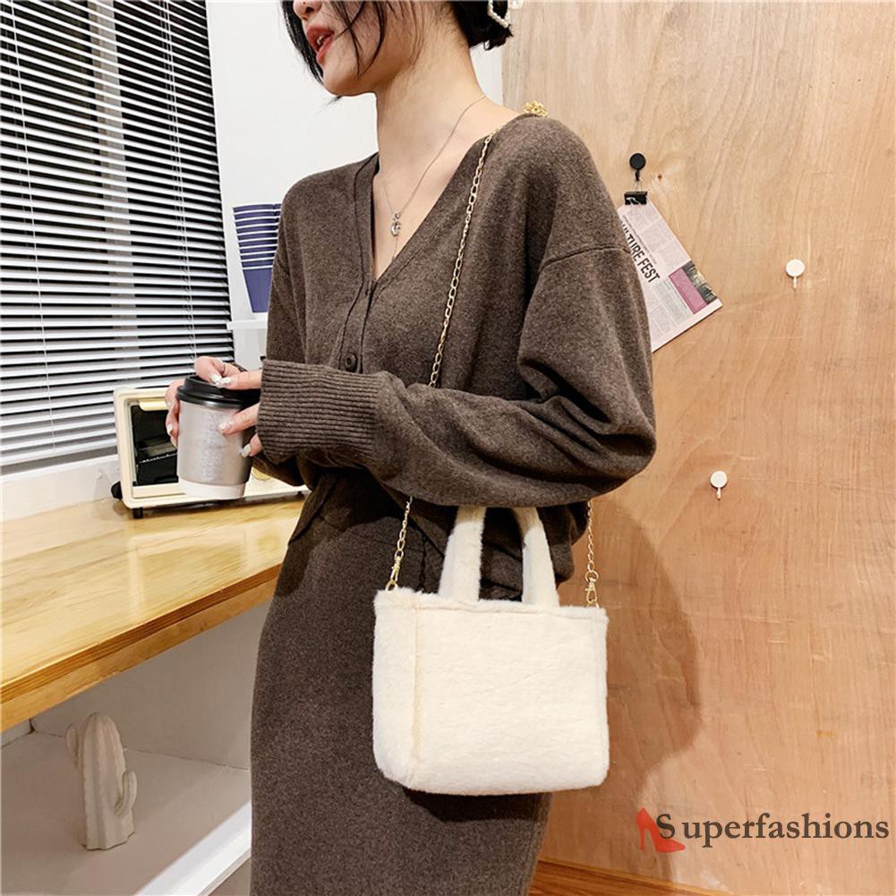 【Hot Sale】Autumn Shoulder Handbag Zebra Pattern Plush Women Chain Messenger Bag Totes