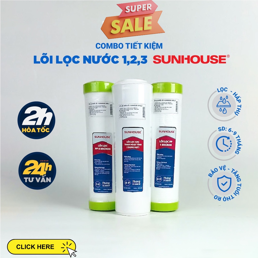 COMBO 3 lõi lọc nước sunhouse, Sanaky dùng cho máy lọc nước gia đình