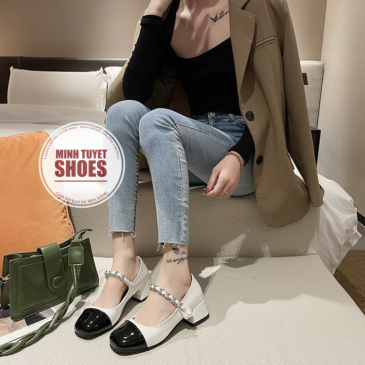 giày Mary jane gót vuông cao 5cm mũi vuông mẫu mới mang đi học đi chơi phong cách tiểu thư sang chảnh