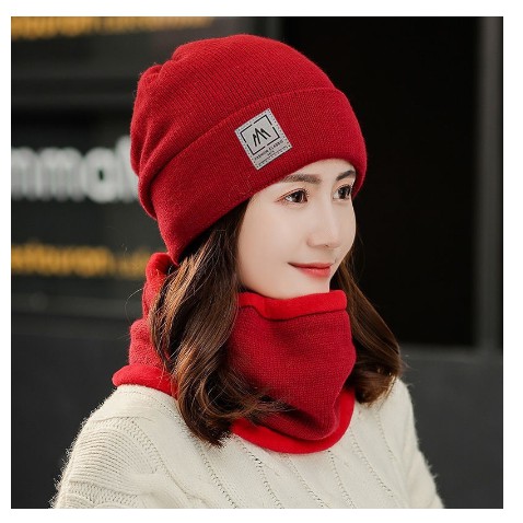 Mũ len nam nữ kèm khăn quàng cổ cao cấp phong cách Hàn Quốc-Feesize