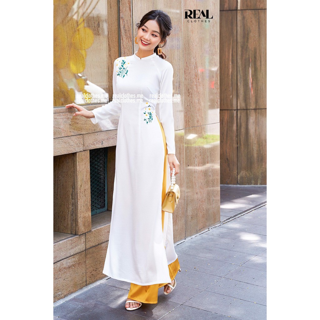 Áo dài Trà My trắng thêu_REAL