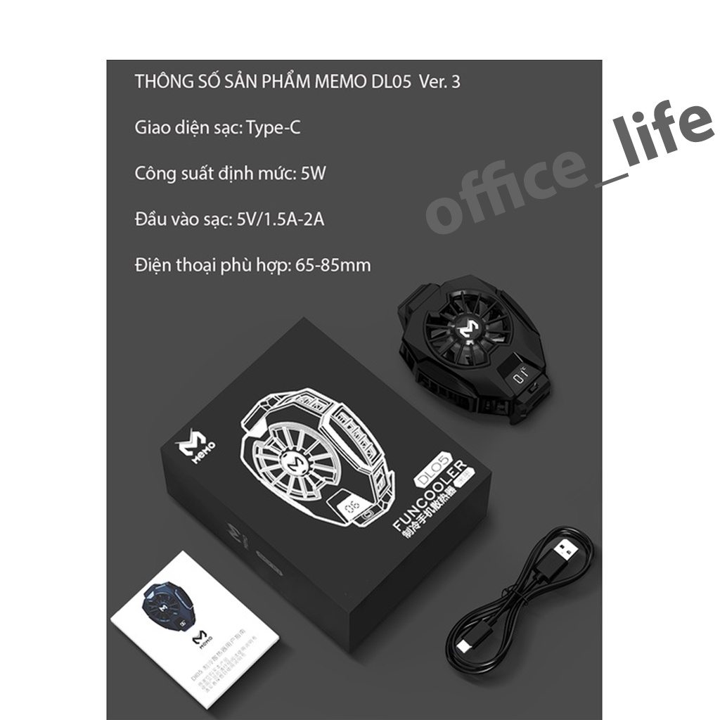 Quạt tản nhiệt điện thoại DL05 siêu lạnh, hiển thị nhiệt độ, led RGB, bản mới nhất
