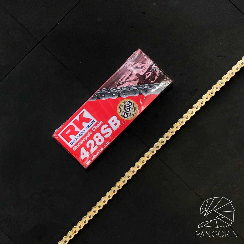 Sên xe máy RK Takasago Chain mã GB-428-SB, màu vàng, không phốt cao su, kích thước 9 ly - 428, 124 / 132 mắc sên