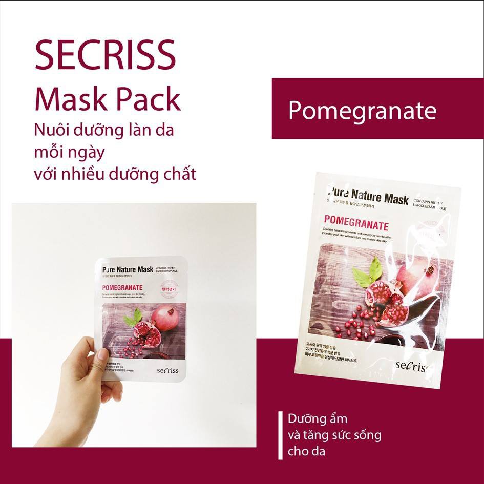Mặt Nạ Pure Nature Mask Pomegranate SECRISS Lựu Đỏ ngăn ngừa lão hoá sáng da - ANSKIN - HÀN QUỐC - DERMAROLLER