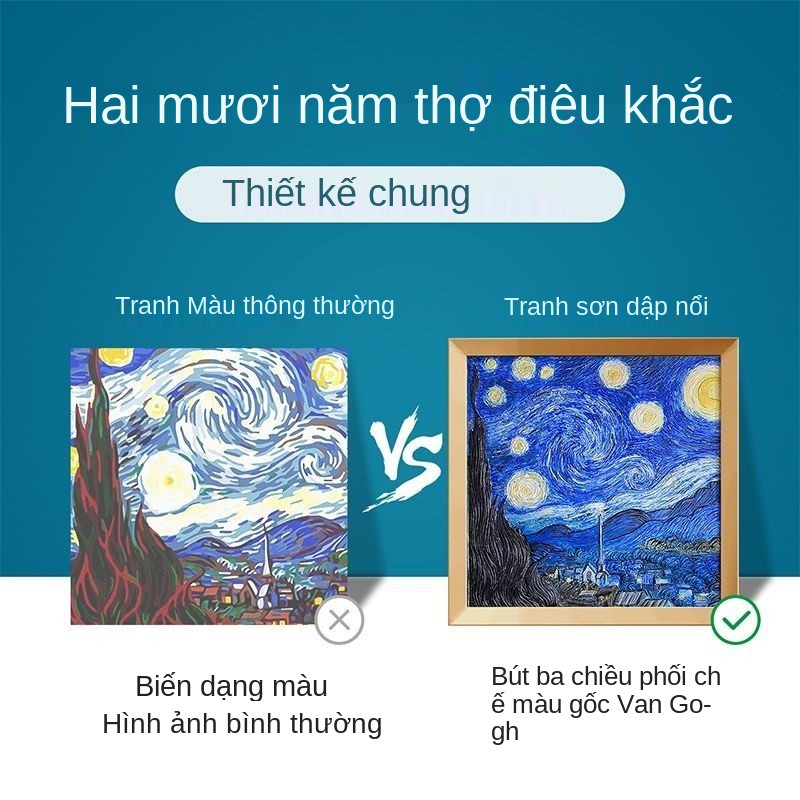Bức tranh sơn dầu kỹ thuật số phù điêu ba chiều vẽ tay Van Gogh tự làm và tô màu hiếp dâm trang trí hoa hướng dương Châu