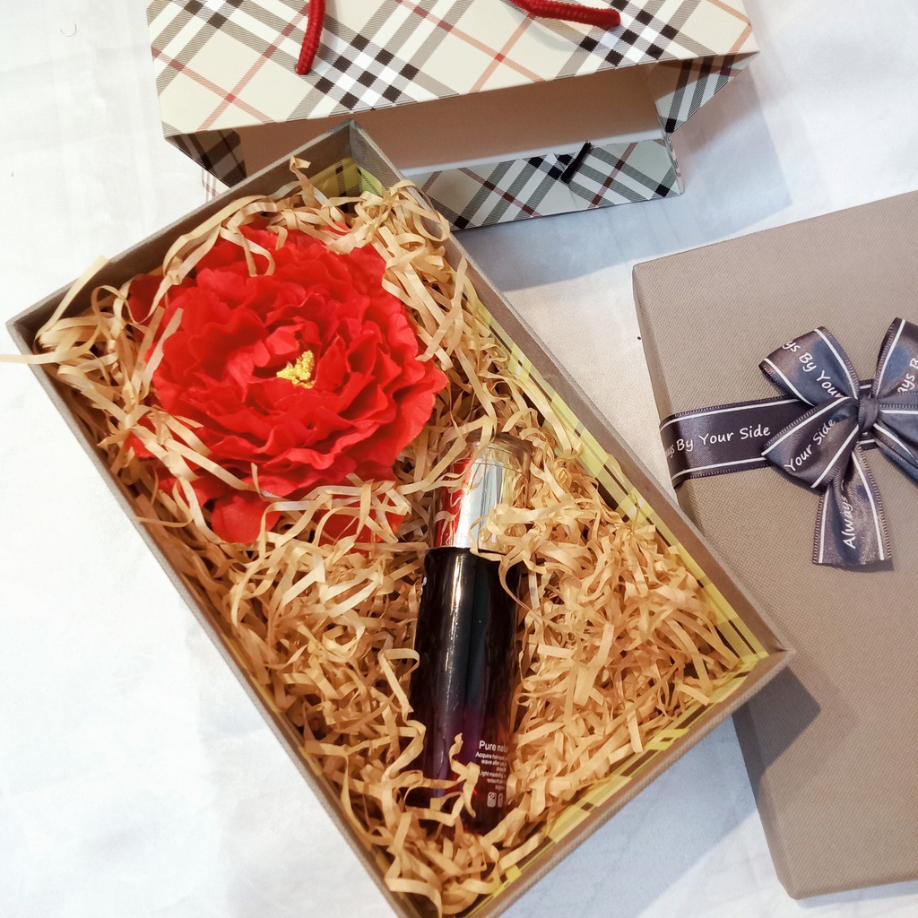 (23 x 14 cm-xám) Hộp quà tặng vk 20/10, 8/3 sinh nhật hình chữ nhật HOA MẪU ĐƠN+Túi giấy + phụ kiện đầy đủ như hình (A8)