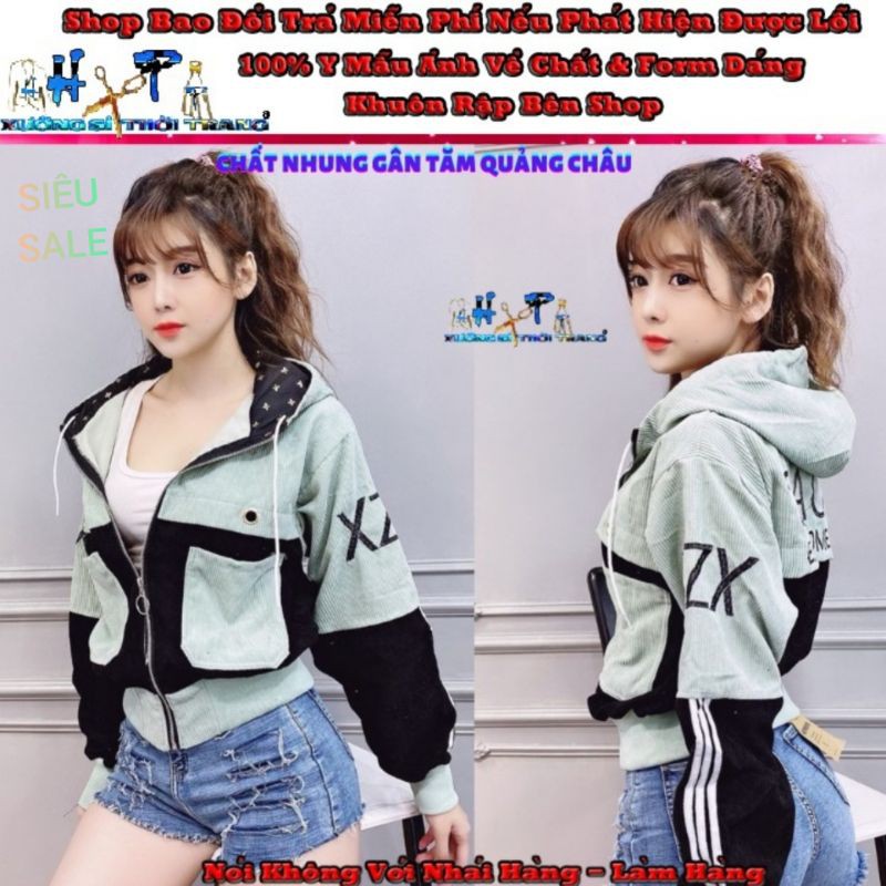 Áo Khoác Nhung Gân Nữ Quảng Châu Cao Cấp Thêu Hình Phối Sọc - Túi Hộp Siêu Đẹp | BigBuy360 - bigbuy360.vn