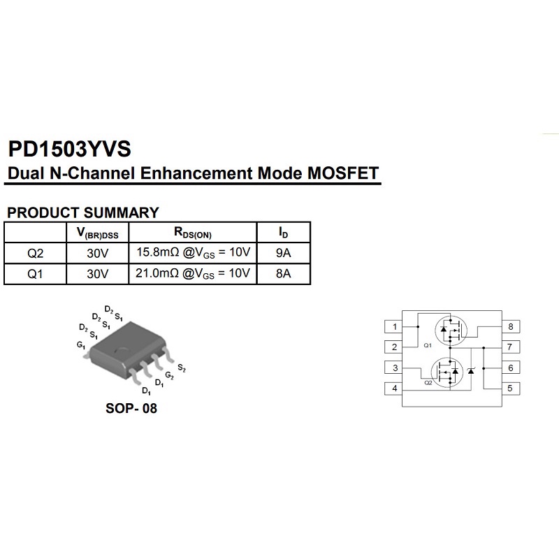 [combo 5 chiếc] PD1503YVS PD1503BV Mosfet đôi kênh N SOP-8