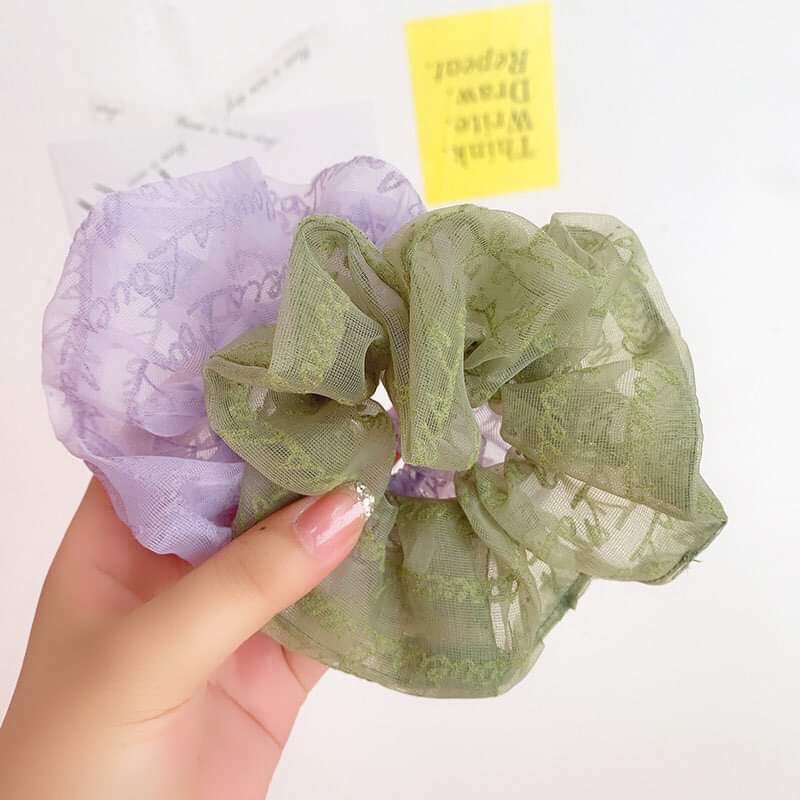 ⛱Chun cột tóc scrunchies voan lưới in chữ