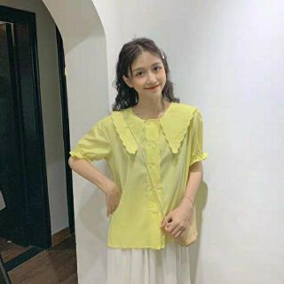 [CÓ SẴN] Áo sơ mi kiểu nữ ngắn tay cổ bèo ren búp bê tiểu thư Hàn Quốc ulzzang