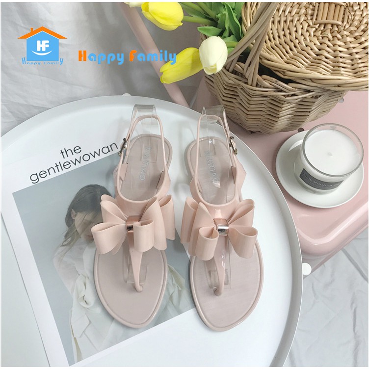 Hàng xuất cao cấp Giày jelly giày nhựa dẻo giày đi mưa sandal xỏ ngón nơ