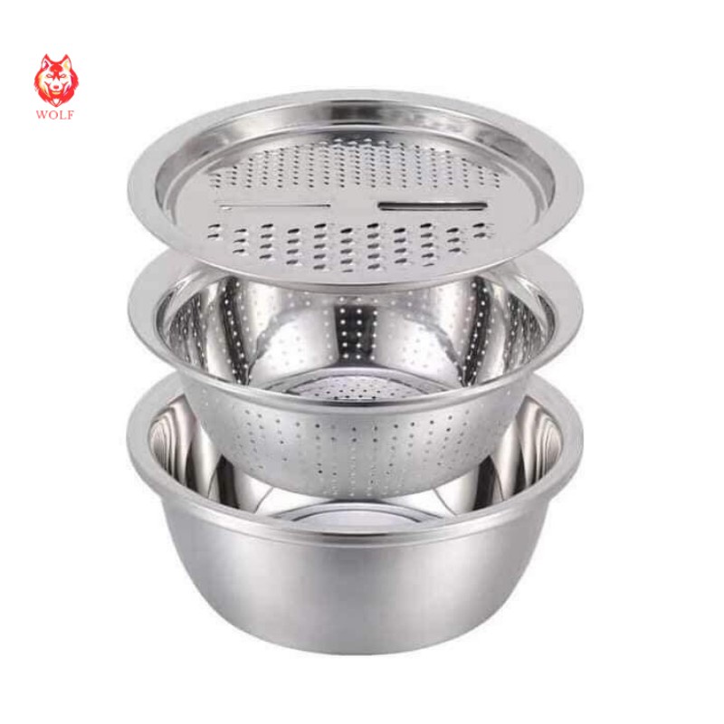 Bộ Rổ Nạo Rau Củ Inox Kèm Chậu Đa Năng 3 Trong 1 Siêu Tiện Dụng