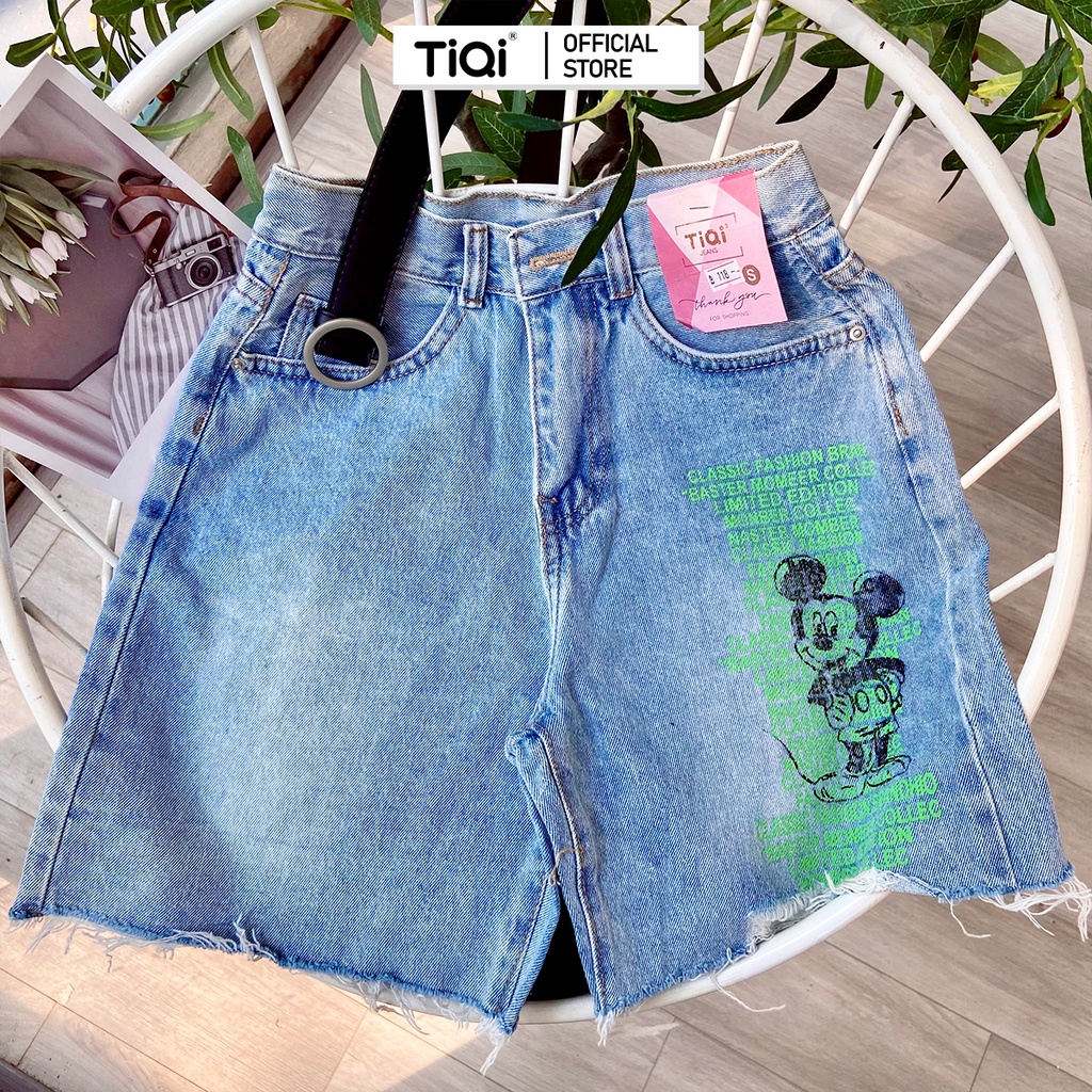 Quần jean ngố nữ lưng cao họa tiết Mickey TiQi Jeans N118