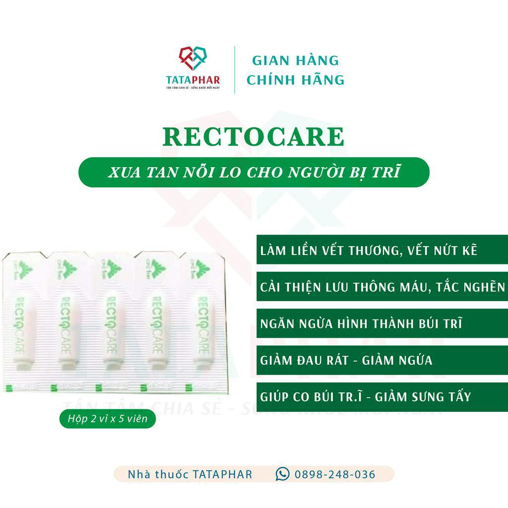RECTOCARE - Viên đặt rectocare - Ngăn ngừa hình thành búi t.r.ĩ và nứt kẽ, giảm ngứa rát - Hộp 10 viên - Che tinh tế