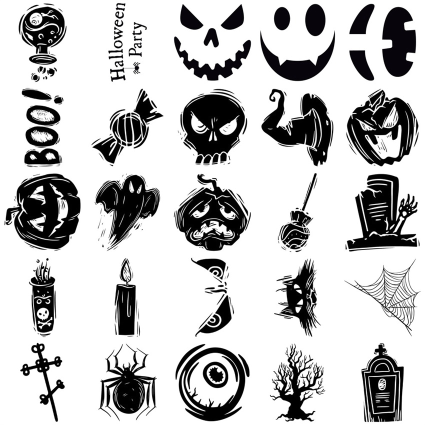 ❉ Nghệ thuật Kinh Dị Halloween. Nhãn Dán Series 01 Đen Trắng Cổ Điển ❉ Bộ 50 Sticker Chống Thấm Nước Họa Tiết Doodle Hợp Thời Trang