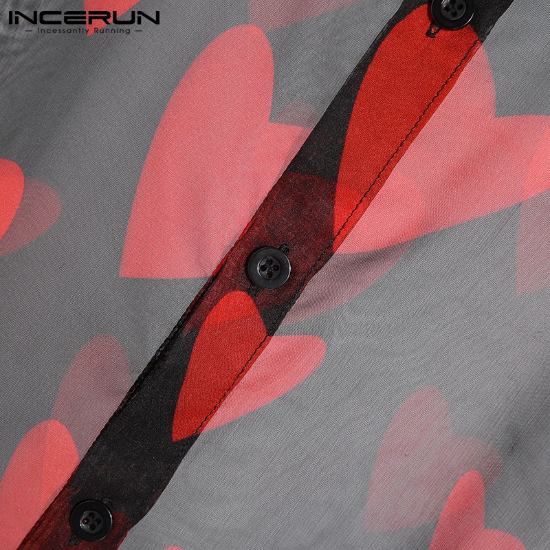 Áo sơ mi INCERUN dài tay hình trái tim nhìn xuyên qua quyến rũ nam tính