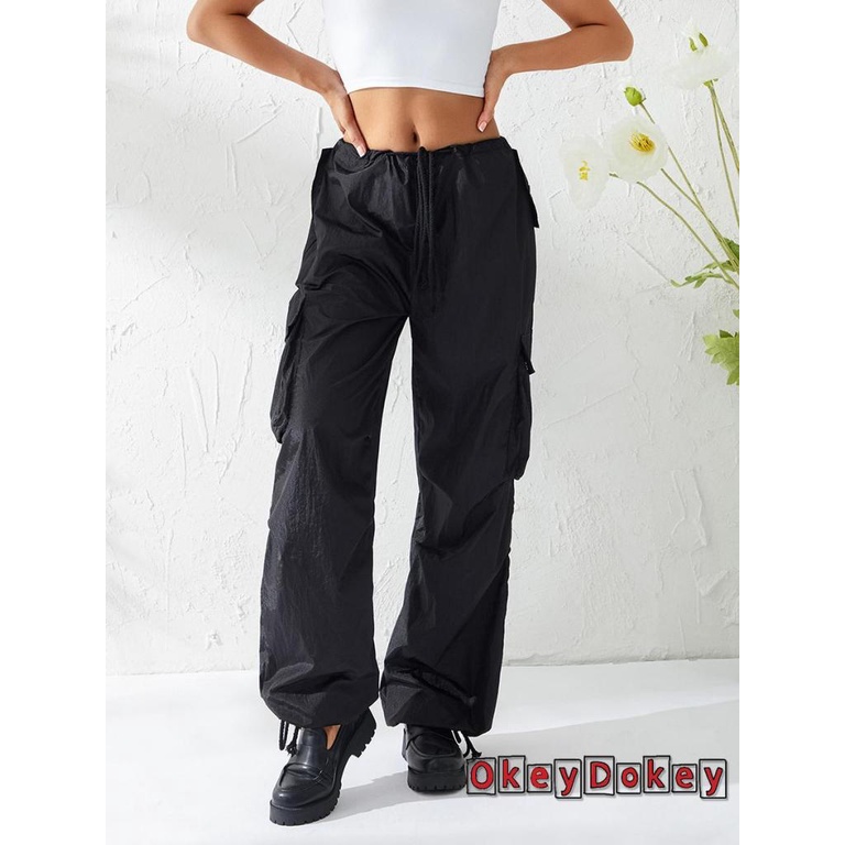 Quần Dài Dáng Suông Ống Đứng Lưng Thấp Phối Dây Rút Nhiều Túi Thời Trang Đường Phố Cho Nam