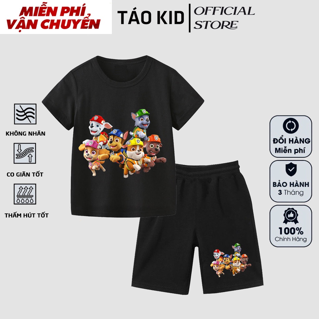 Đồ bộ bé trai, đồ bộ bé gái cộc tay Táo Kid chất cotton in hình Đội Chó Cứu Hộ từ 0 đến 10 tuổi TK112