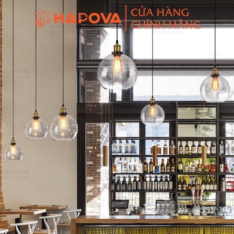 Đèn thả trần thủy tinh trong suốt HAPOVA ALVA 0605 + Tặng kèm bóng led AS Vàng