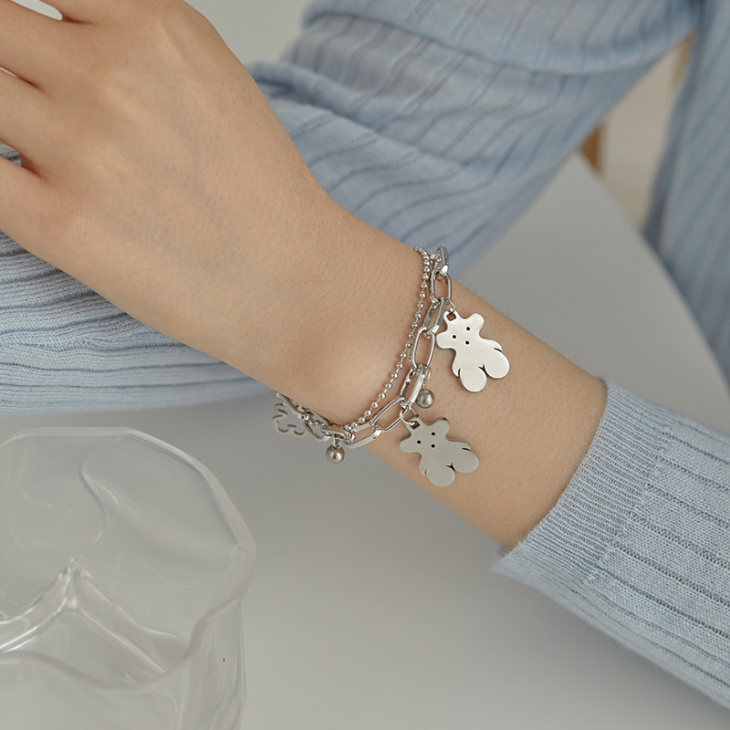 Vòng Tay Kim Loại Mặt Hình Gấu Dễ Thương Cho Cặp Đôi