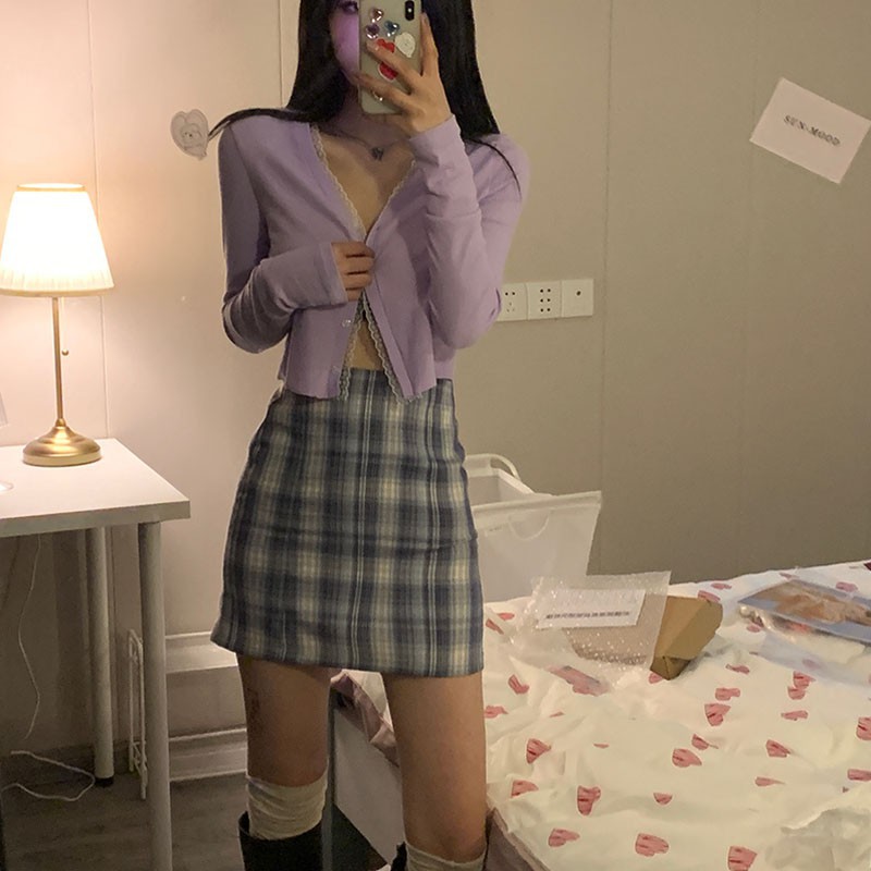 Women Summer Plaid Skirt Waist Skirt