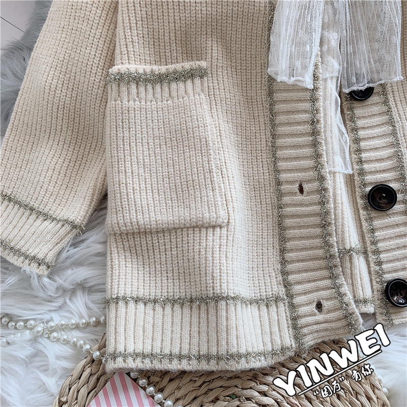 Hàng Sẵn_Áo khoác len cardigan rộng chất dày dặn áo len viền kim tuyến xu hướng thời trang