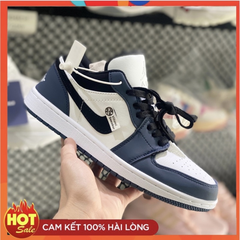 Giày Jordan Xanh Navy cổ thấp đủ phụ kiện Freeship