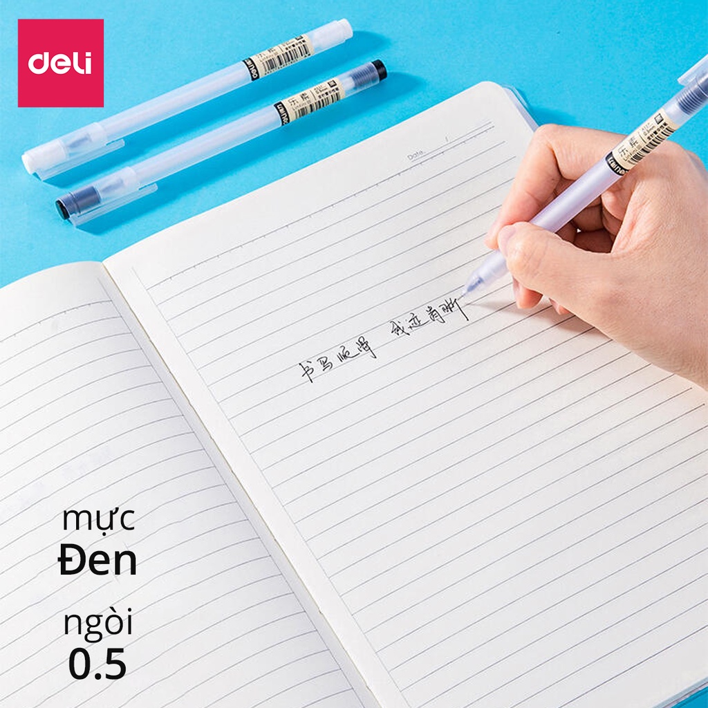 Bút bi nước văn phòng Deli mực gel ngòi 0.5mm mực đều nét chữ đẹp phù hợp viết sổ tay ghi chéo - 1 chiếc