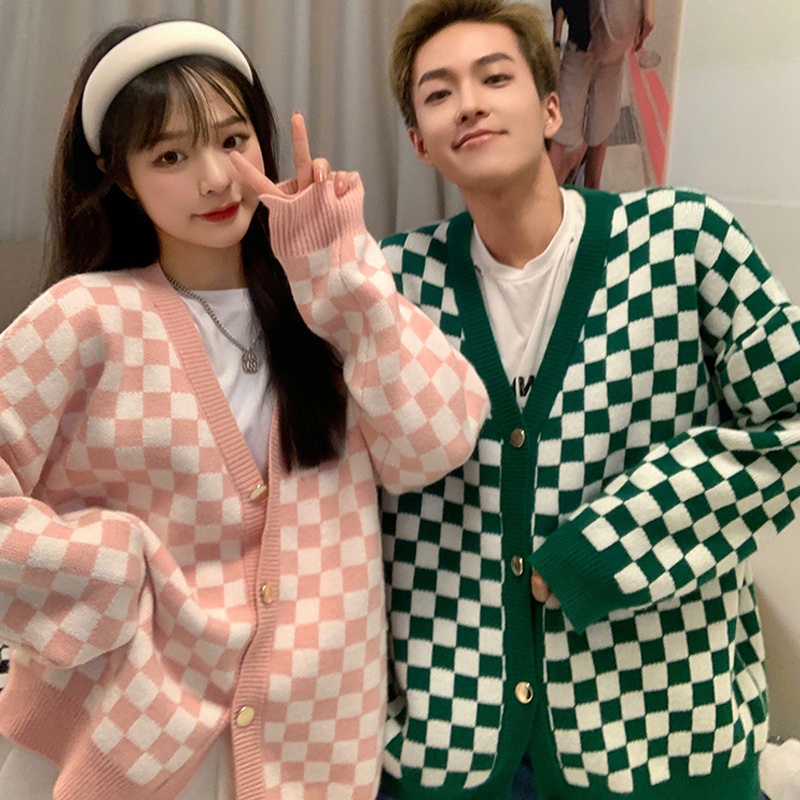- ÁO KHOÁC CARDIGAN LEN SỌC CARO ĐÔI NAM NỮ có ảnh thật
