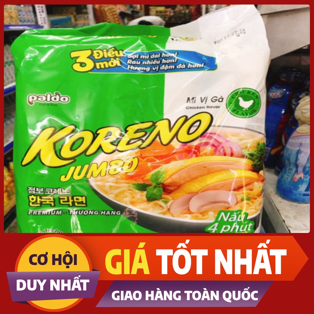 MÌ Ăn Liền KORENO JUMBO HÀN QUỐC 1KG GÀ/ TÔM/ BÒ CAY/ KIM CHI/ NẤM/ HẢI SẢN CAY