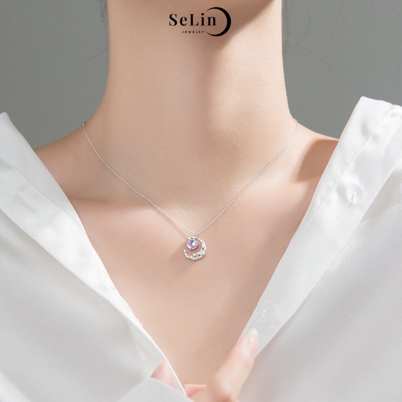 Dây chuyền vòng cổ bạc 925 nữ đính đá mặt trăng twinkle moon SELIN JEWELRY