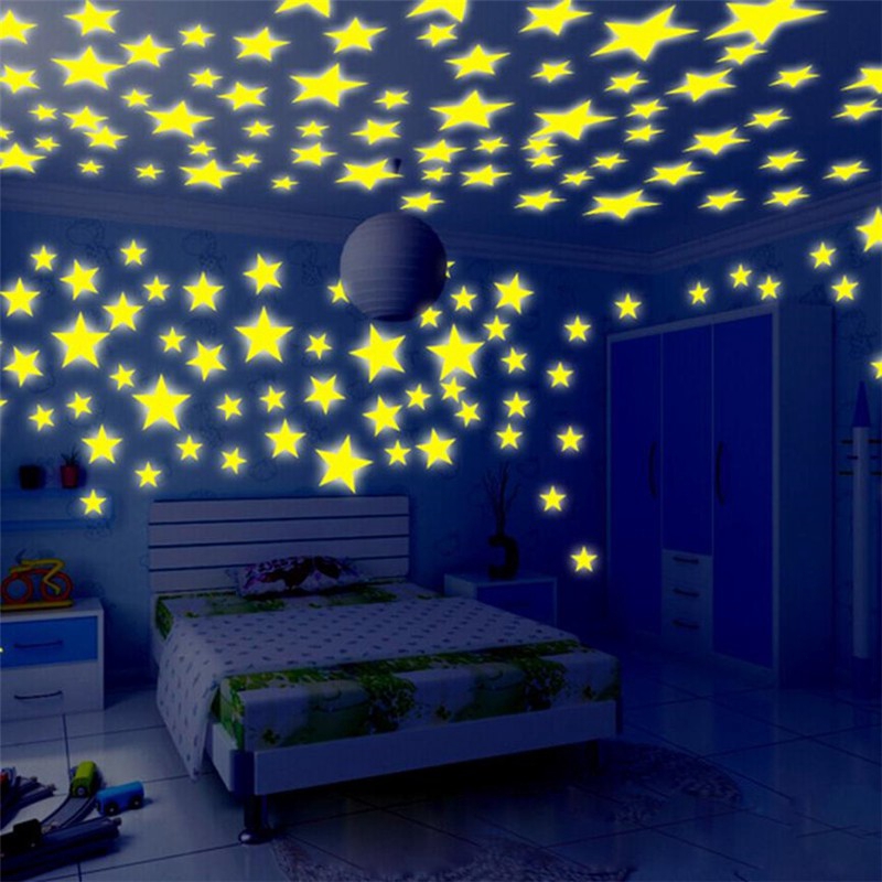 Set hình ngôi sao dán tường màu dạ quang phát sáng