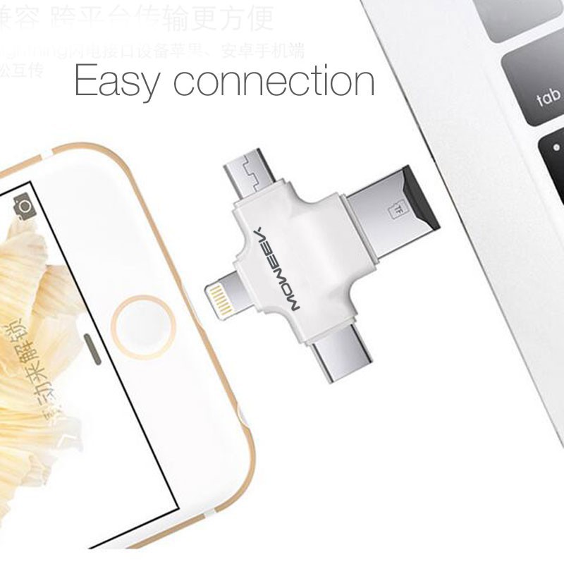 Đầu Đọc Thẻ Nhớ 4 Trong 1 Type-C / Lightning / Micro USB / USB 2.0 Cho Điện Thoại