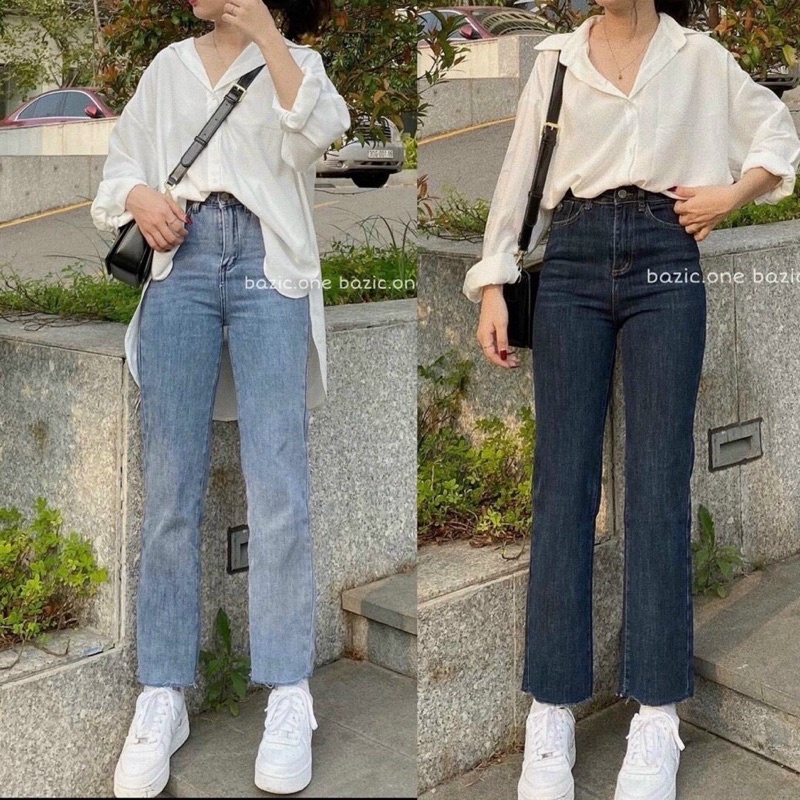 Quần Jeans bò ống đứng cạp cao🌸DAQUY20🌸quần JEANS ống đứng phong cách Hàn quốc cạp cao co zãn cực xinh | BigBuy360 - bigbuy360.vn