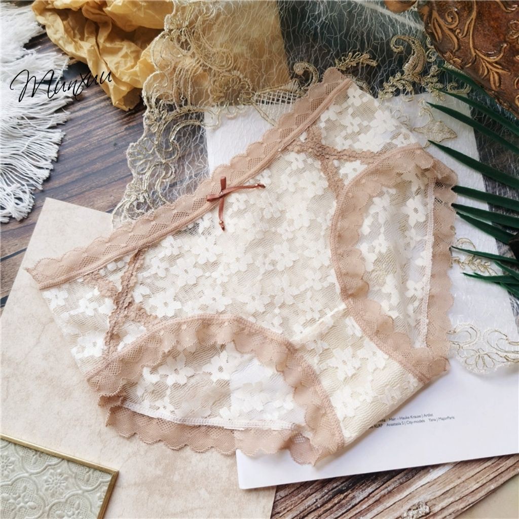 Quần lót ren nữ MUNXUU thêu hoa tinh tế, chất liệu mềm mại kháng khuẩn, màu trung tính ngọt ngào - QC72