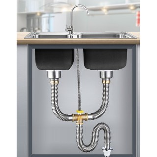 Bộ xả chậu rửa chén đôi Inox 304 không gỉ (có xả tràn)
