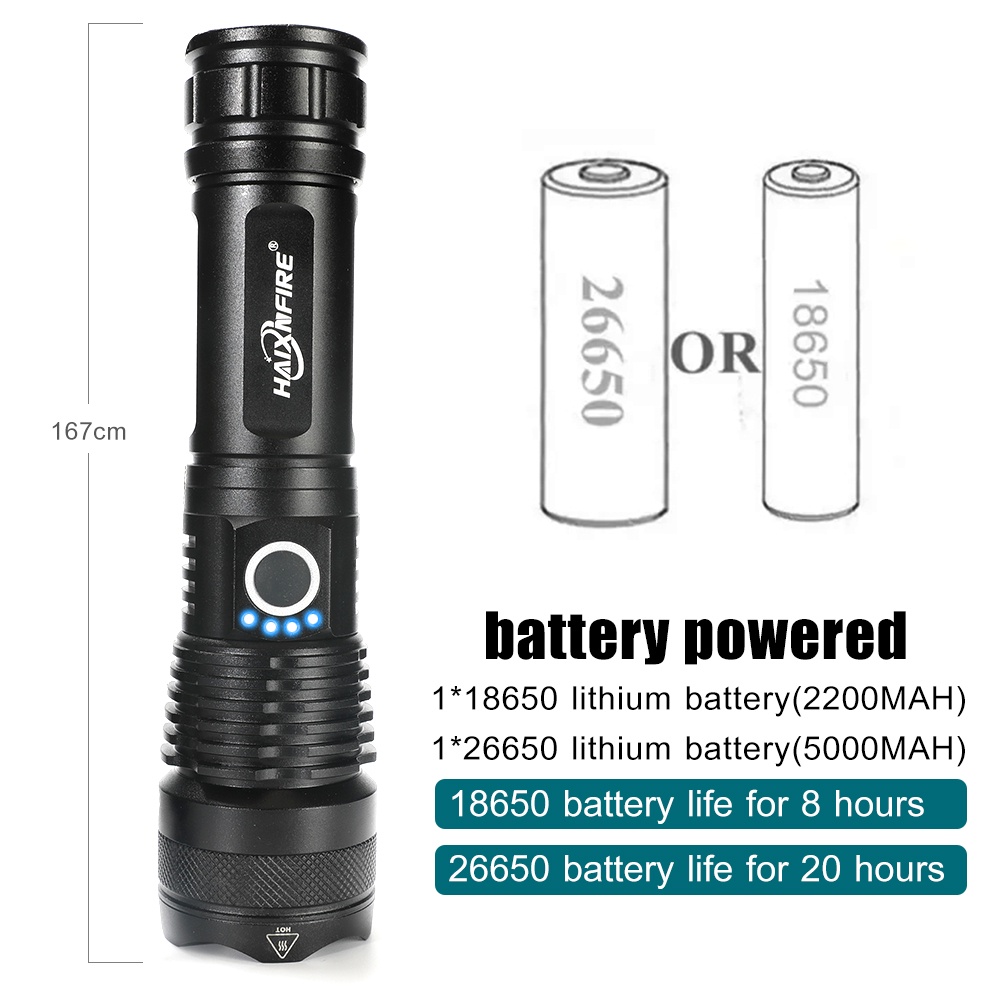 Haixnfire H002 Đèn pin bóng LED XHP50 dùng pin 26650 xoay để phóng to dùng khi đi săn tiện lợi | BigBuy360 - bigbuy360.vn