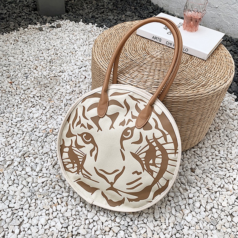 IELGY Túi Đeo Vai Vải canvas Dáng Tròn In Hình Động Vật Dễ Thương Cho Nữ