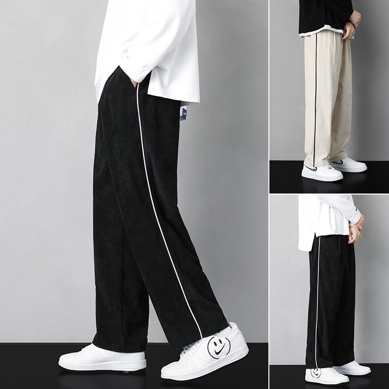 Quần Ống Suông - Quần Ống Suông Kiểu Dáng UNISEX Nam Nữ Chất Liệu Nhung Tăm Phong Cách Hàn Quốc