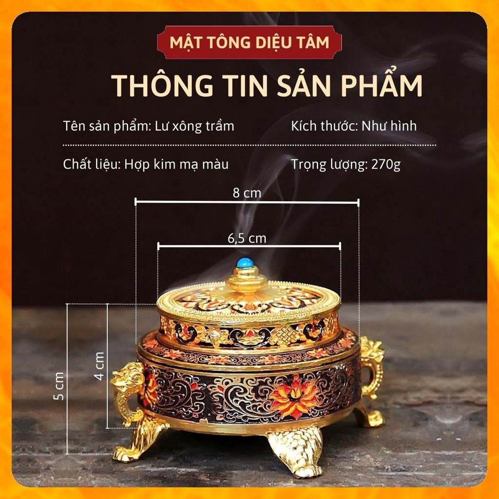 Lư xông trầm hương hình bát bảo cát tường cao cấp thay lư điện đồ thờ cúng, bày ban thờ gia tiên - Lư mật tông 2
